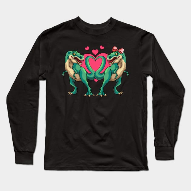 T Rex in Love Valentine's Day Funny Love Hearts Dinosaur Long Sleeve T-Shirt by OrangeMonkeyArt